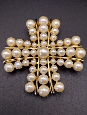 Joan Rivers Faux Pearl Gold-Tone Maltese Cross Brooch